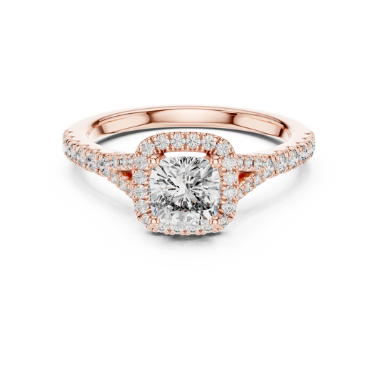 Cushion Lab Grown Diamond Halo Split Shank Engagement Ring