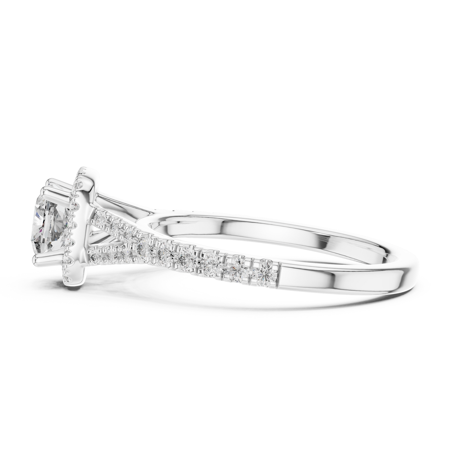 Cushion Lab Grown Diamond Halo Split Shank Engagement Ring