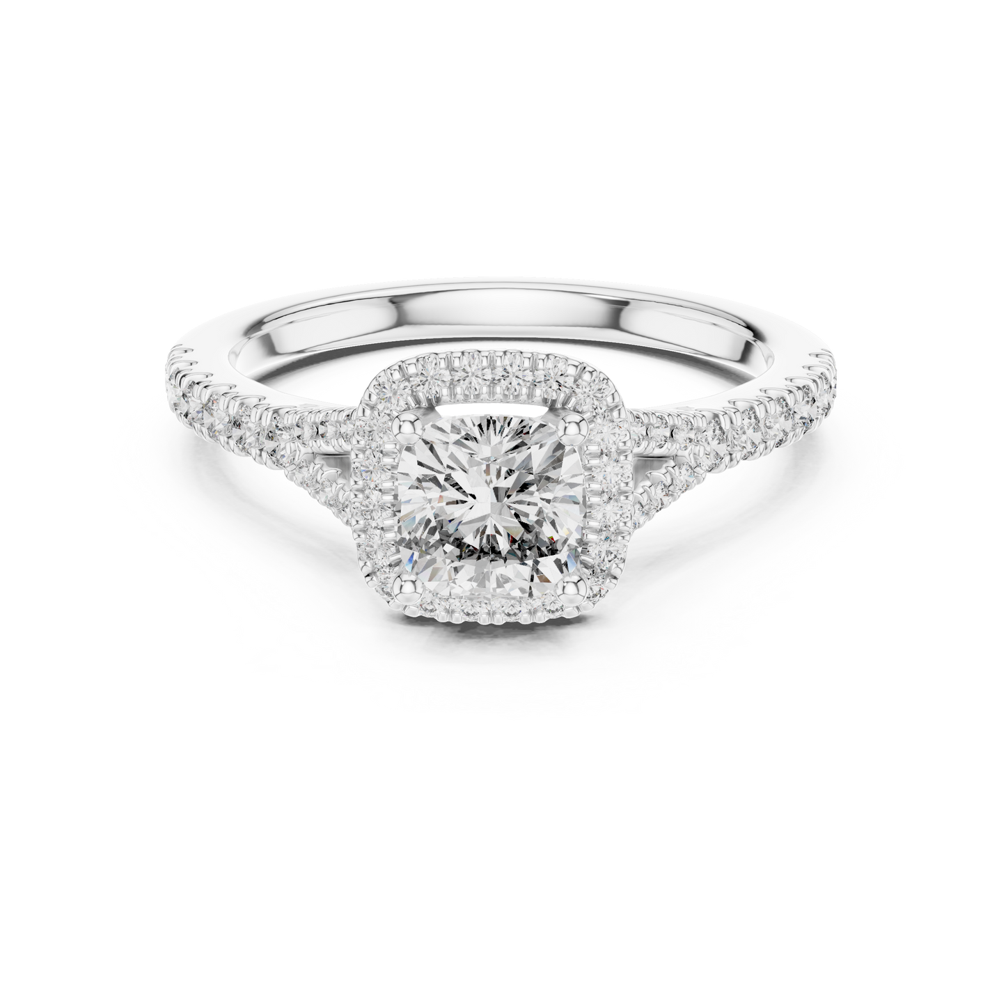 Cushion Lab Grown Diamond Halo Split Shank Engagement Ring