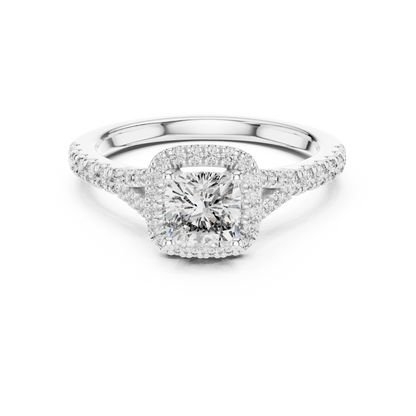 Cushion Lab Grown Diamond Halo Split Shank Engagement Ring