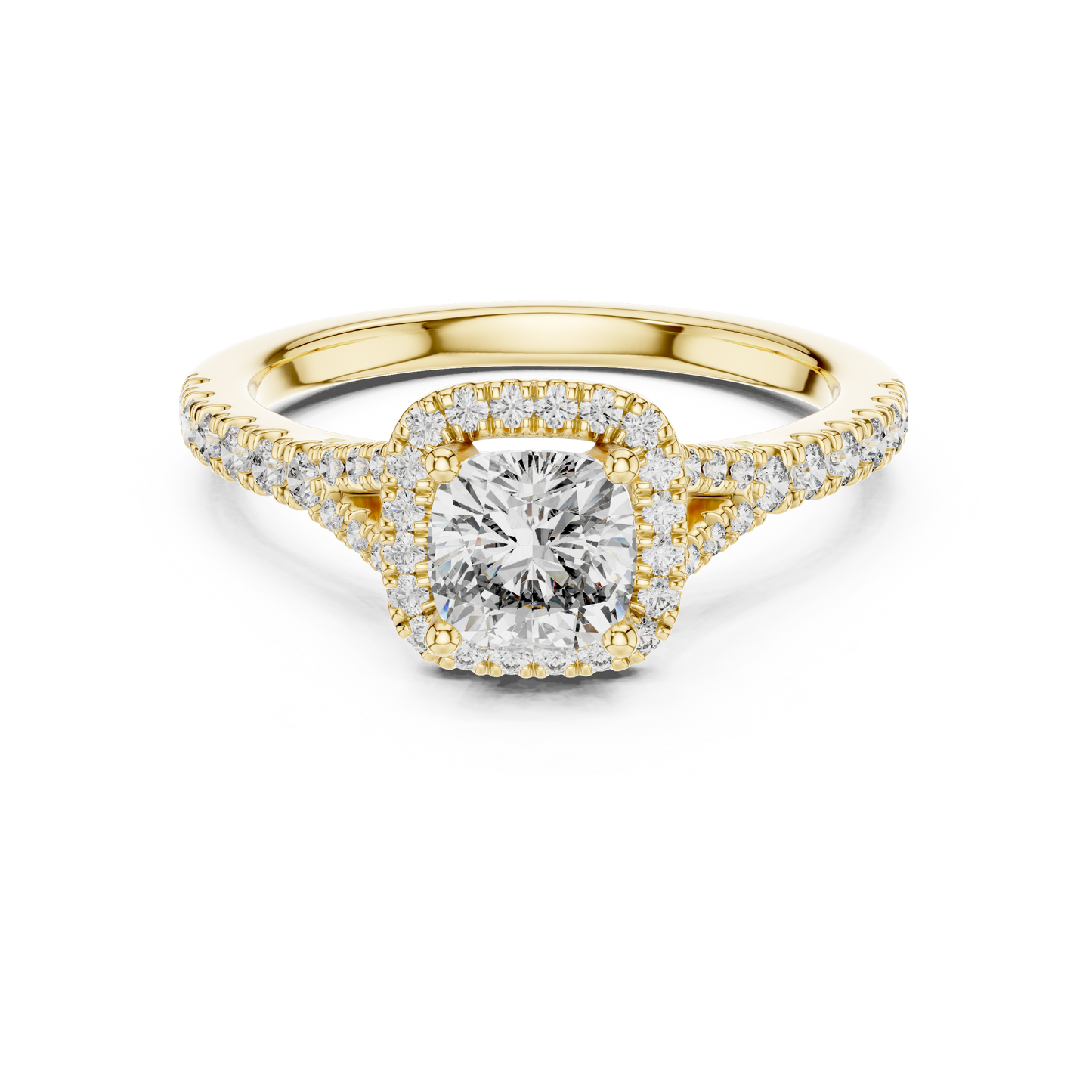 Cushion Lab Grown Diamond Halo Split Shank Engagement Ring