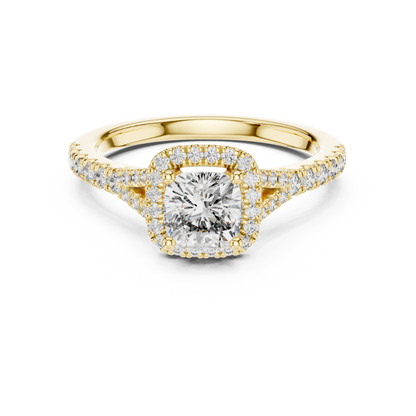 Cushion Lab Grown Diamond Halo Split Shank Engagement Ring