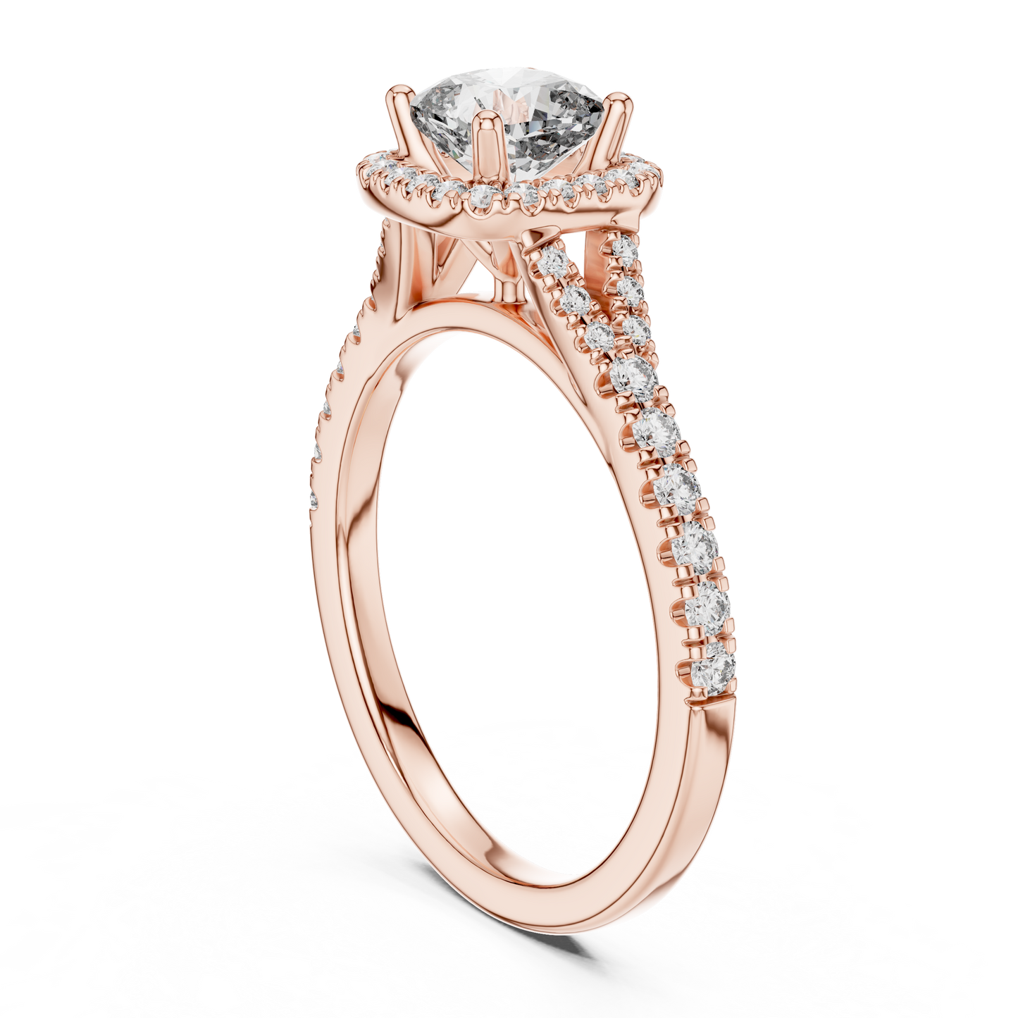 Cushion Lab Grown Diamond Halo Split Shank Engagement Ring
