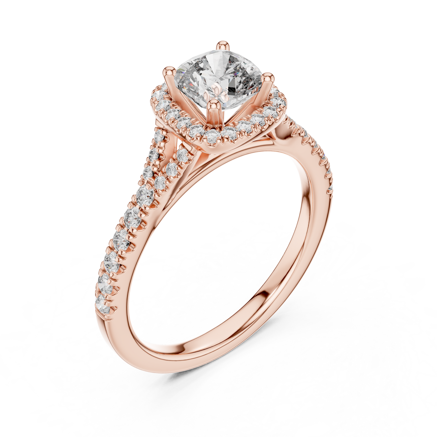 Cushion Lab Grown Diamond Halo Split Shank Engagement Ring