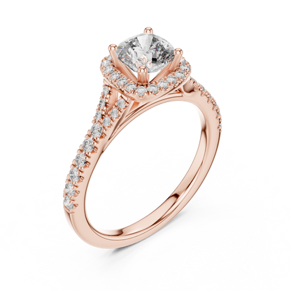 Cushion Lab Grown Diamond Halo Split Shank Engagement Ring