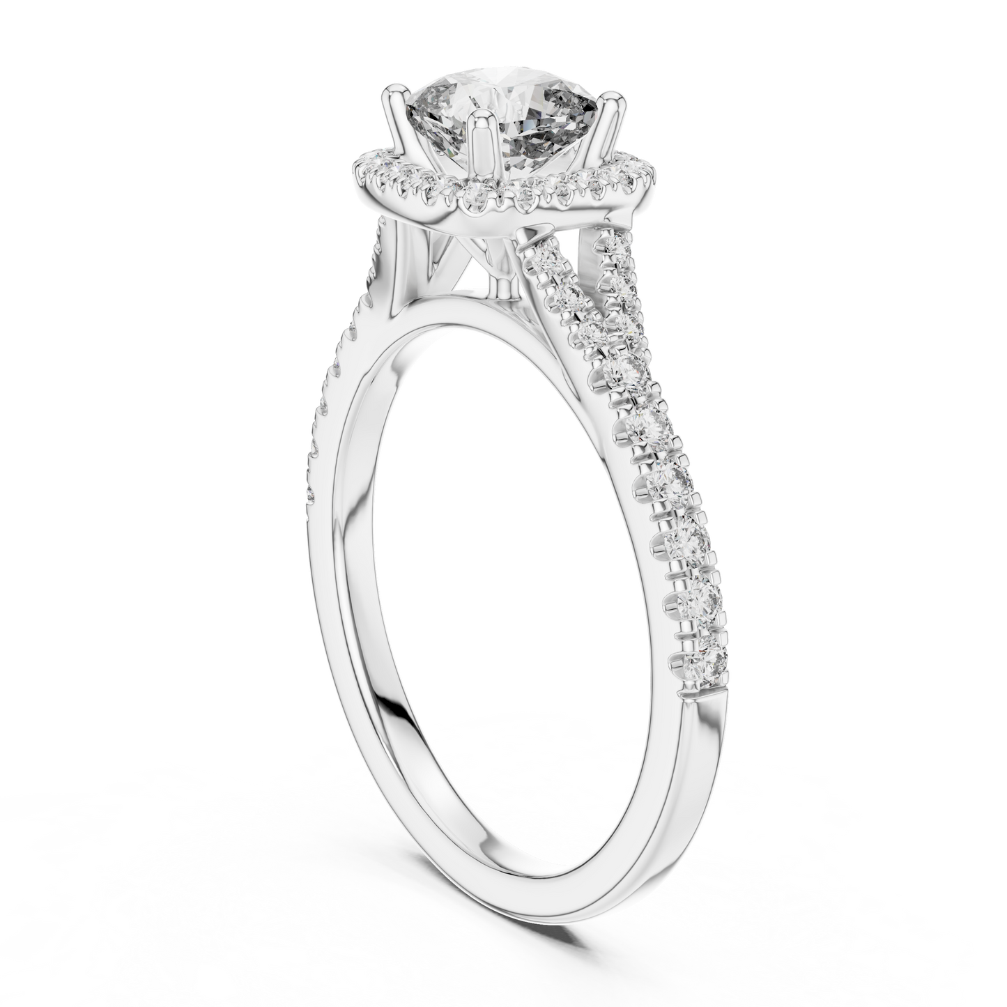 Cushion Lab Grown Diamond Halo Split Shank Engagement Ring