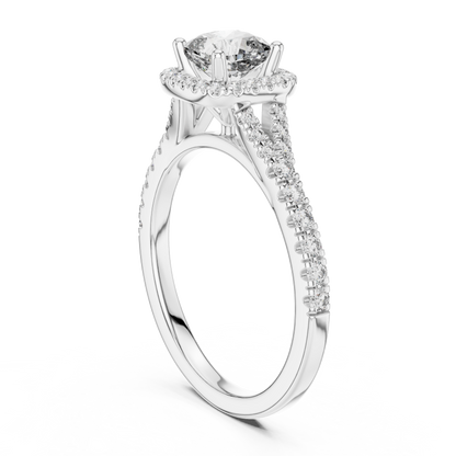 Cushion Lab Grown Diamond Halo Split Shank Engagement Ring