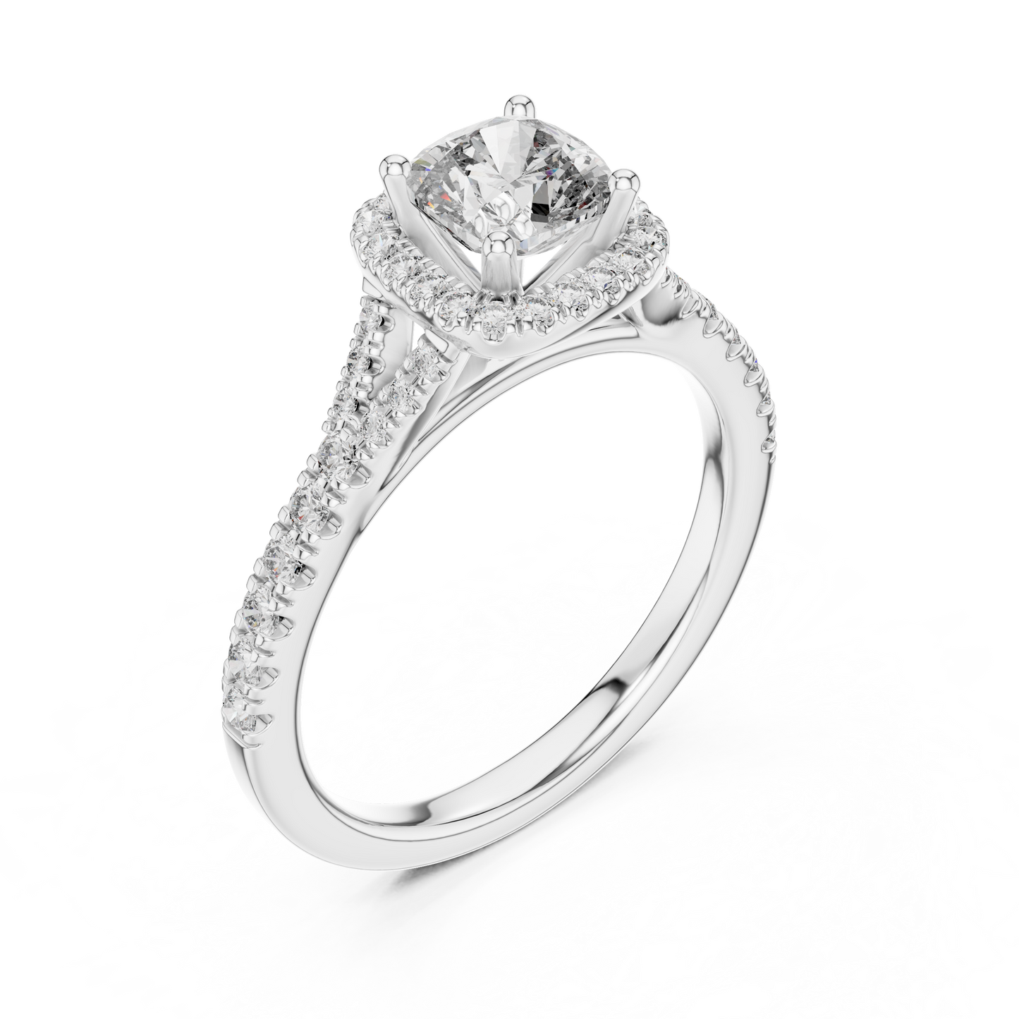 Cushion Lab Grown Diamond Halo Split Shank Engagement Ring