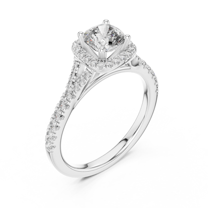 Cushion Lab Grown Diamond Halo Split Shank Engagement Ring