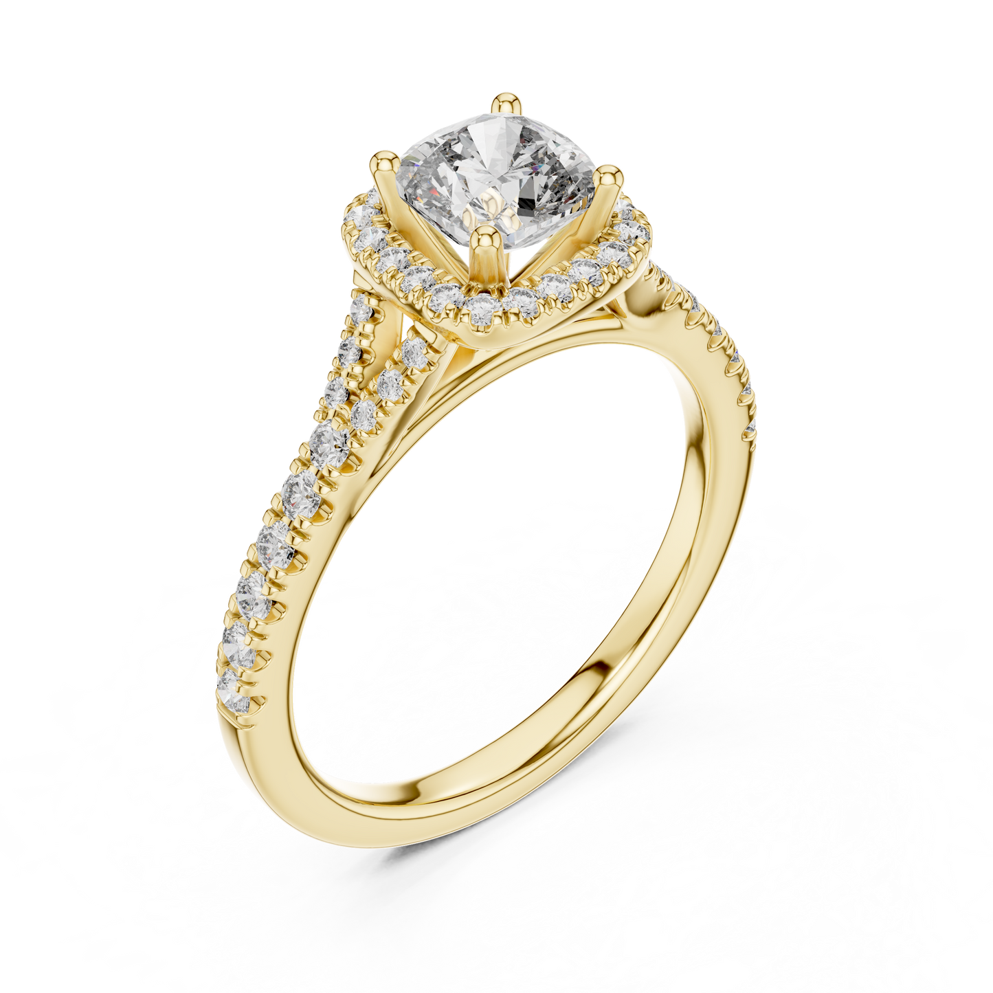Cushion Lab Grown Diamond Halo Split Shank Engagement Ring