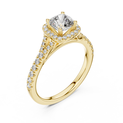 Cushion Lab Grown Diamond Halo Split Shank Engagement Ring