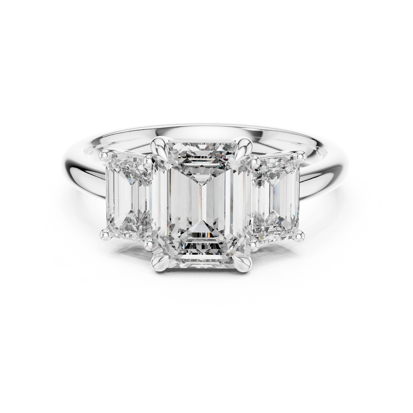 Emerald Cut Lab Grown Diamond Trinity Ring