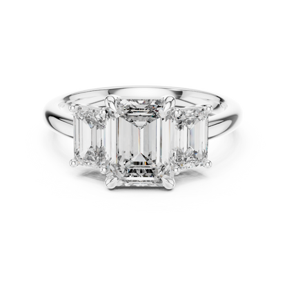 Emerald Cut Lab Grown Diamond Trinity Ring