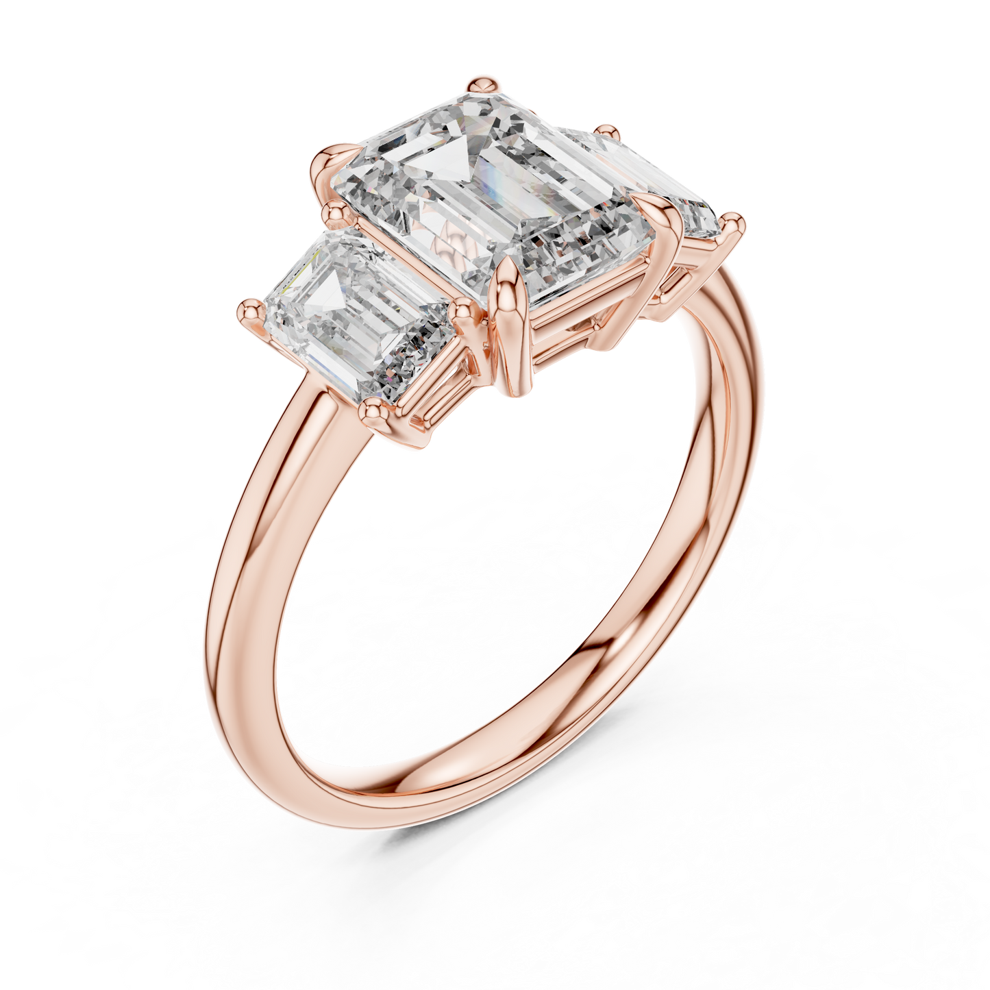 Emerald Cut Lab Grown Diamond Trinity Ring
