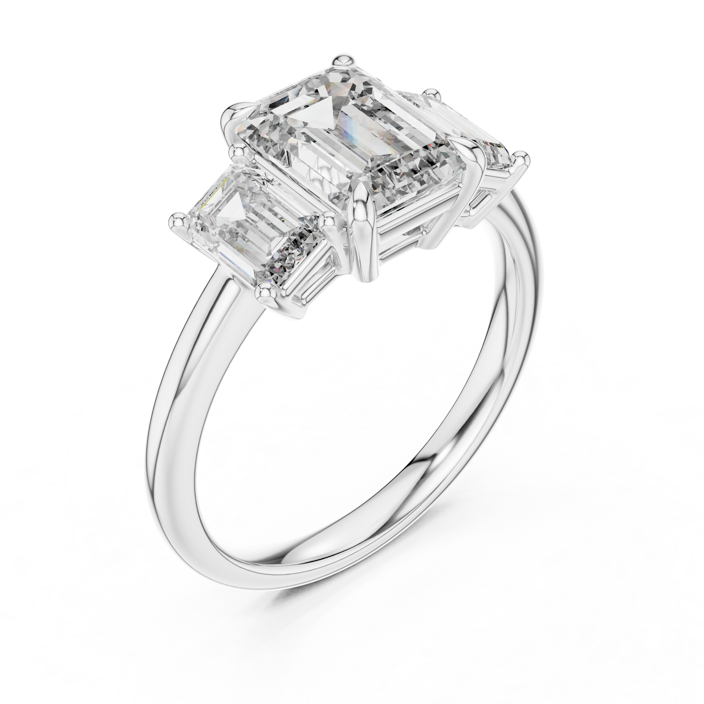 Emerald Cut Lab Grown Diamond Trinity Ring