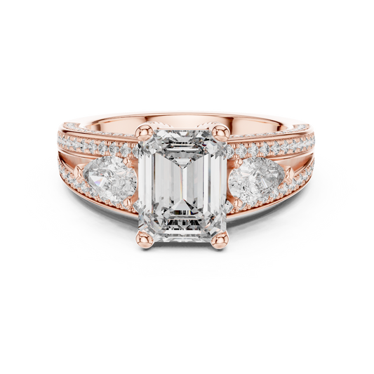 Emerald Cut Lab Grown Diamond Ring with Pear Accents