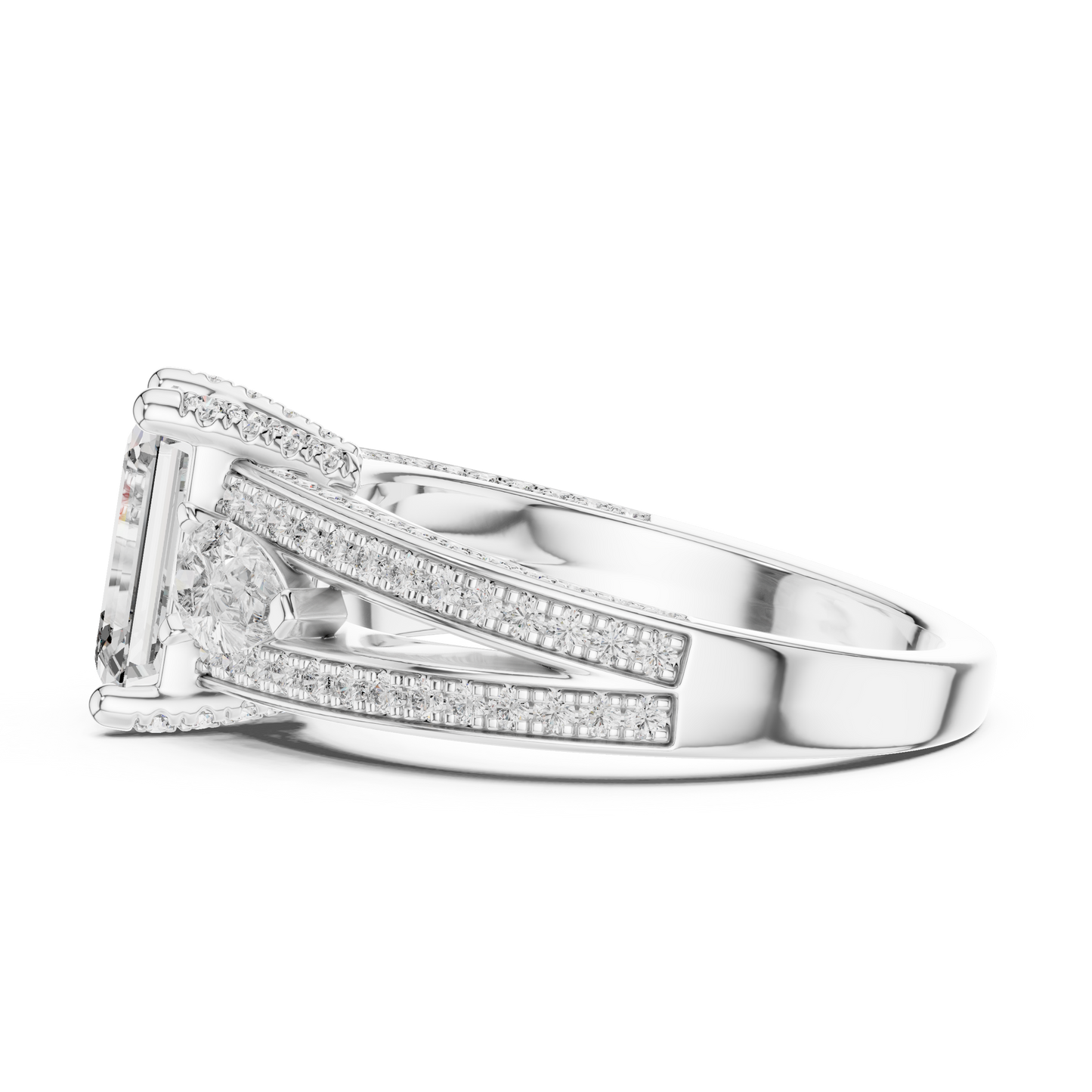 Emerald Cut Lab Grown Diamond Ring with Pear Accents
