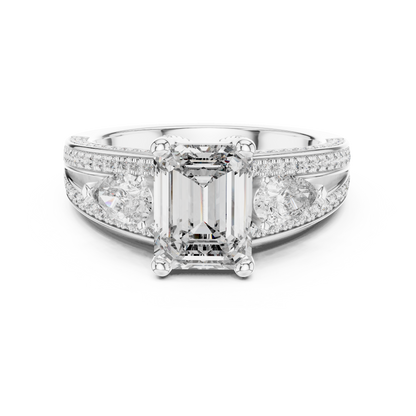 Emerald Cut Lab Grown Diamond Ring with Pear Accents