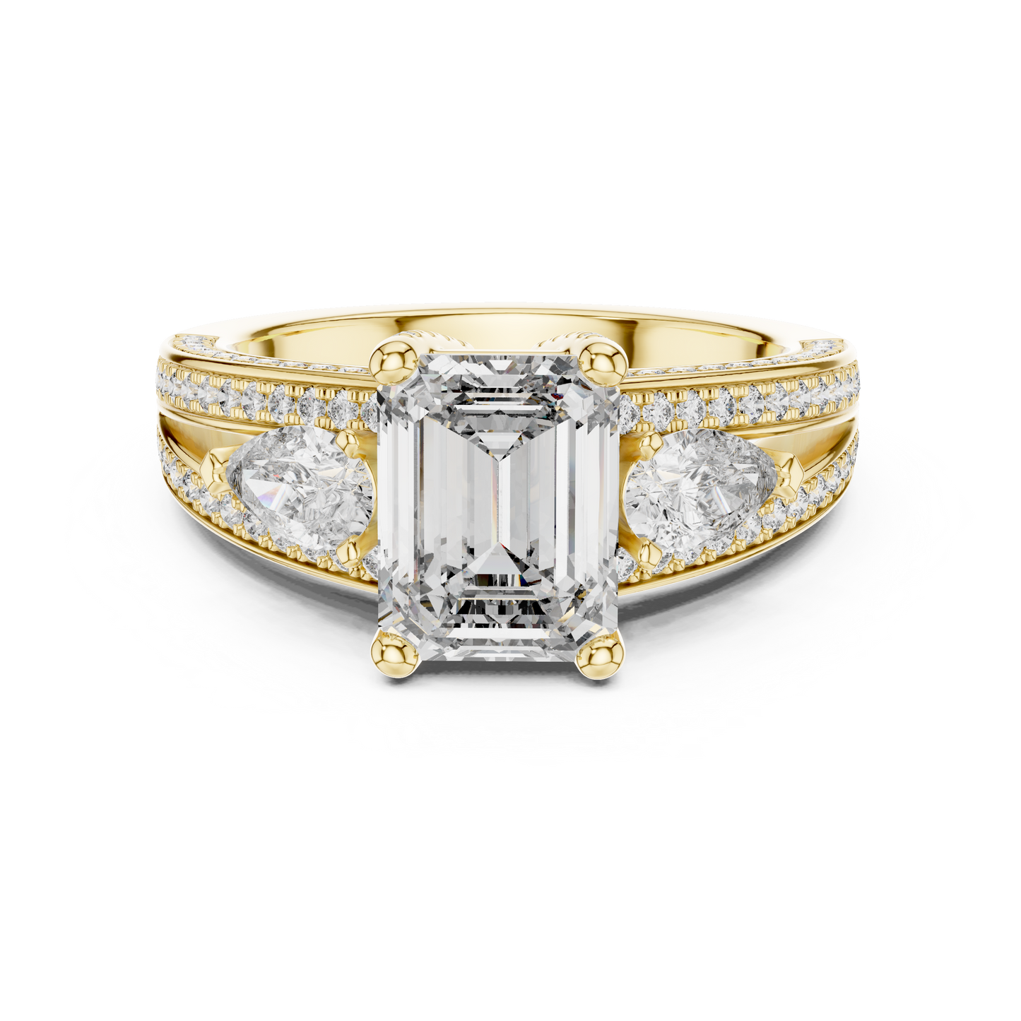 Emerald Cut Lab Grown Diamond Ring with Pear Accents