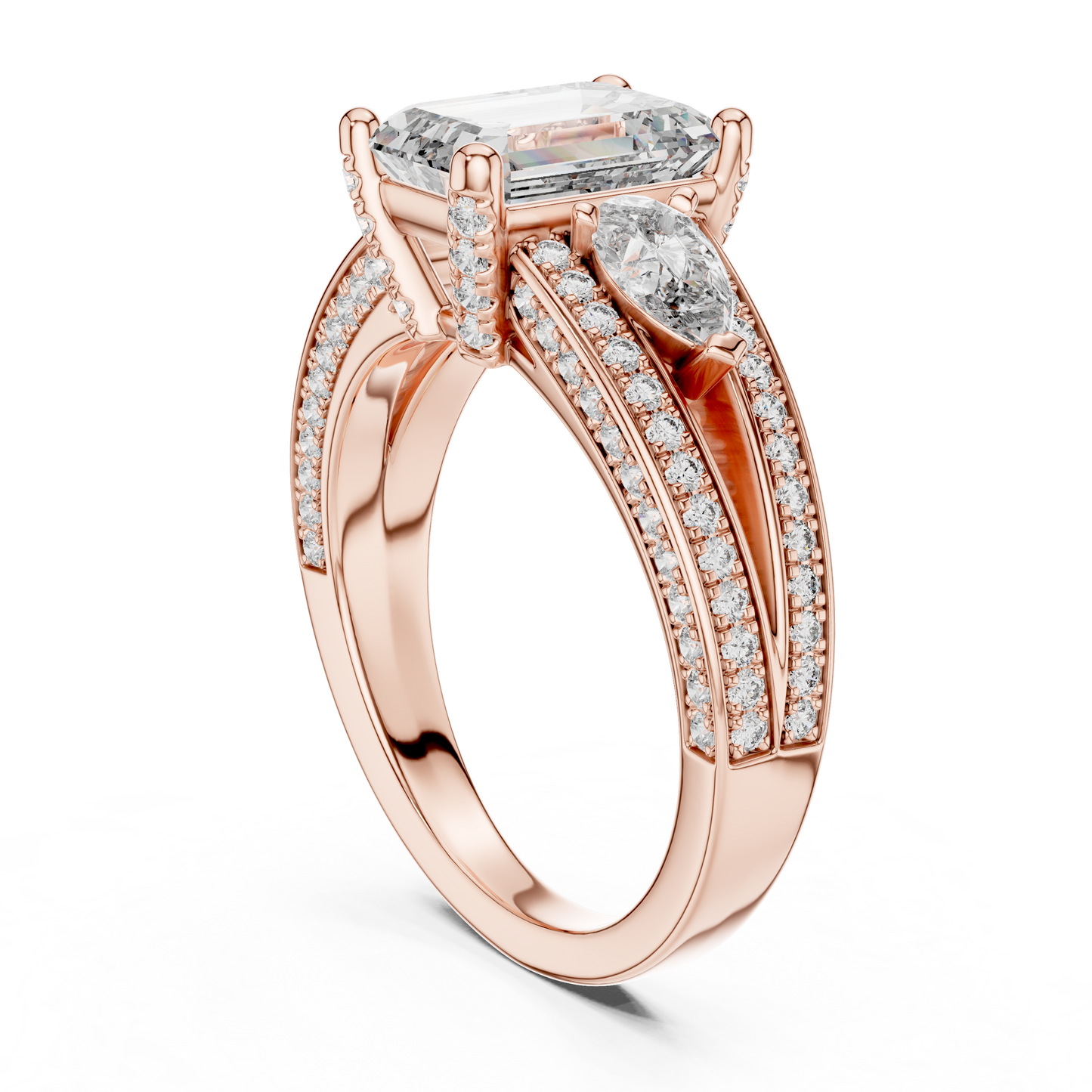 Emerald Cut Lab Grown Diamond Ring with Pear Accents