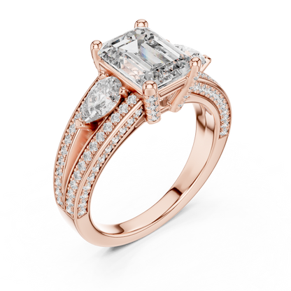 Emerald Cut Lab Grown Diamond Ring with Pear Accents
