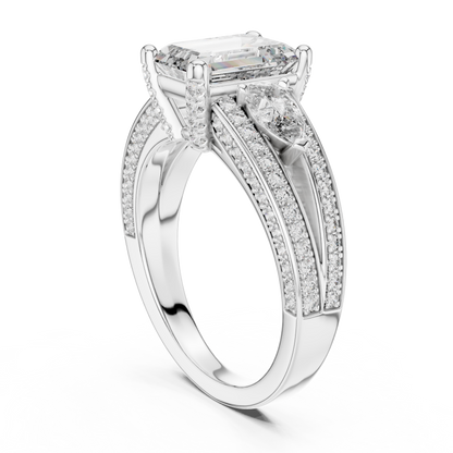 Emerald Cut Lab Grown Diamond Ring with Pear Accents