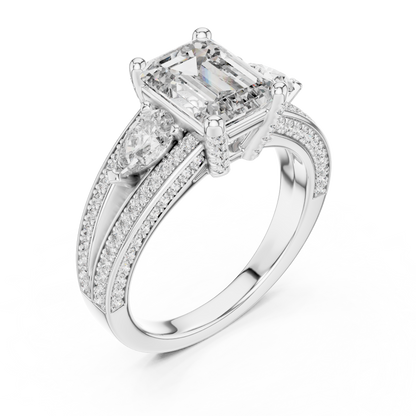 Emerald Cut Lab Grown Diamond Ring with Pear Accents