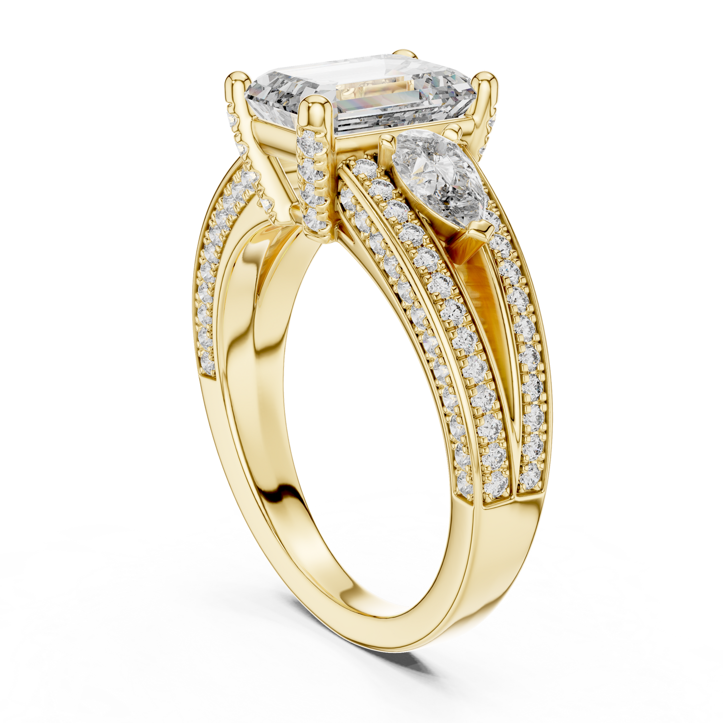 Emerald Cut Lab Grown Diamond Ring with Pear Accents