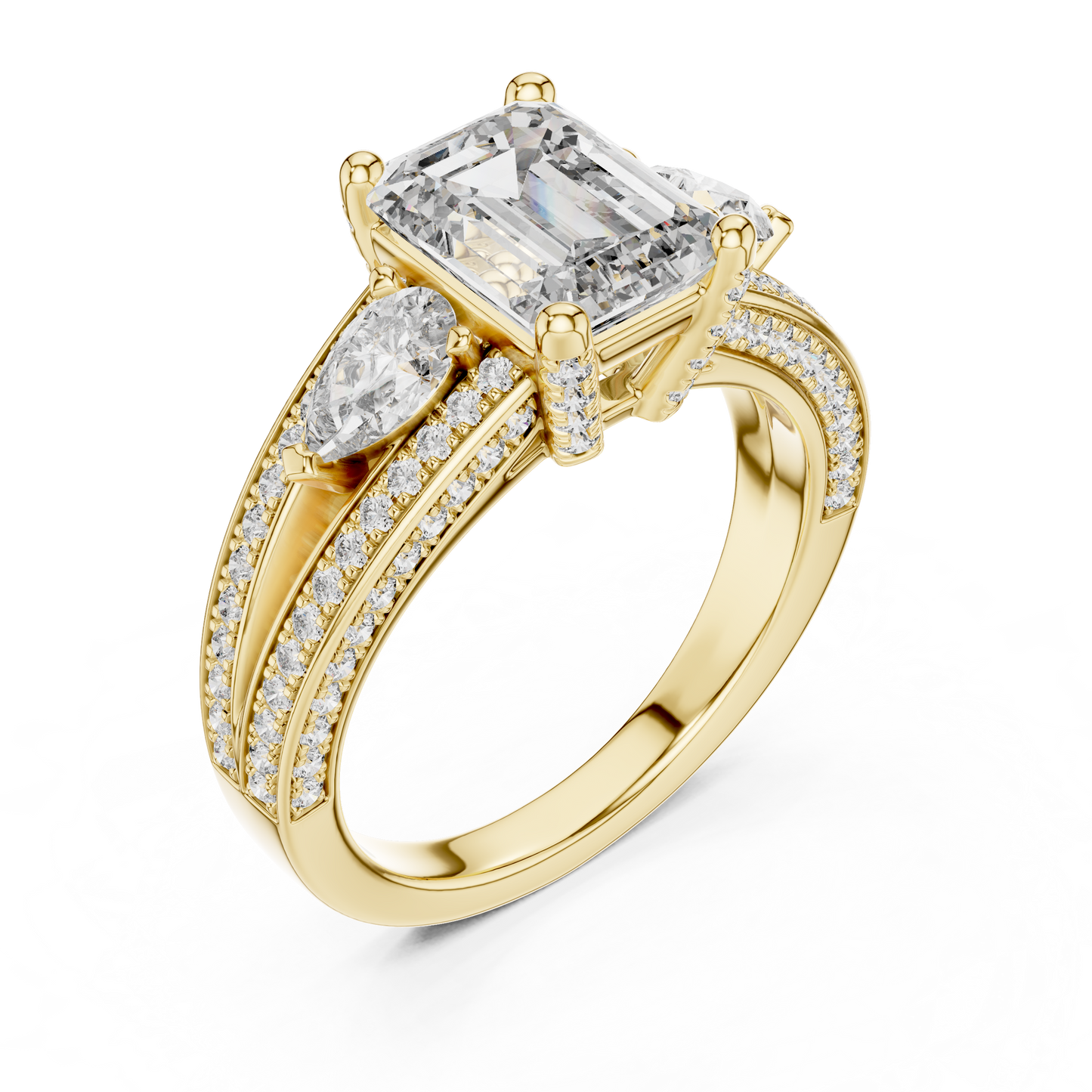 Emerald Cut Lab Grown Diamond Ring with Pear Accents
