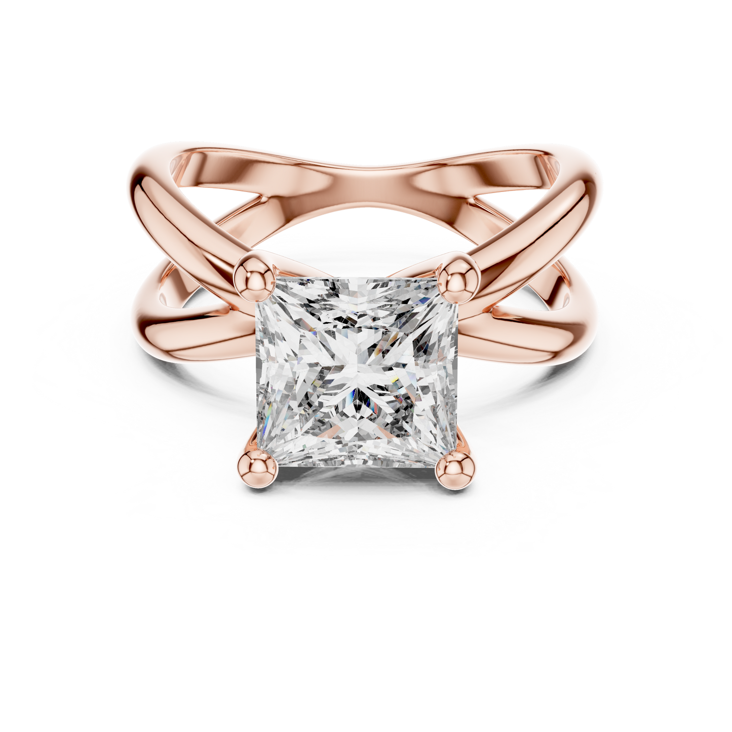 Princess Cut Lab Diamond Cross Shank Solitaire Ring
