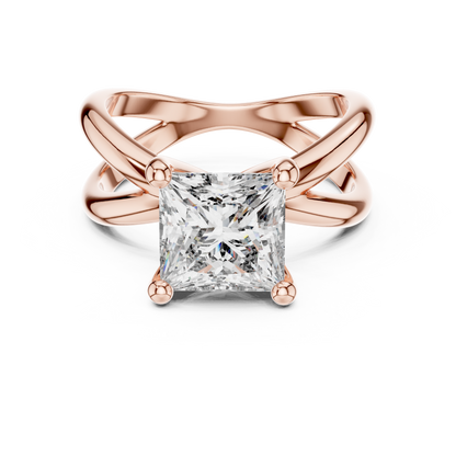 Princess Cut Lab Diamond Cross Shank Solitaire Ring