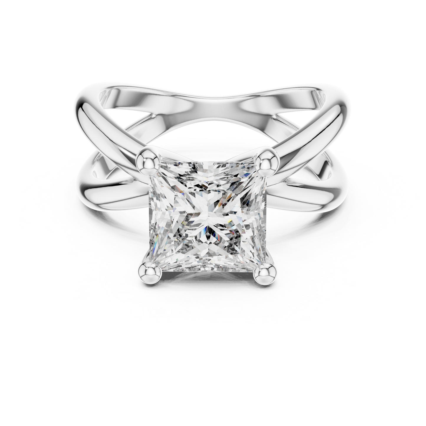 Princess Cut Lab Diamond Cross Shank Solitaire Ring