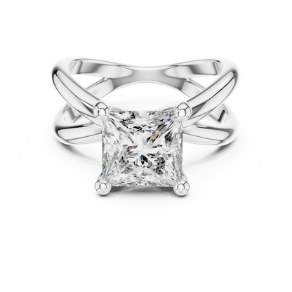 Princess Cut Lab Diamond Cross Shank Solitaire Ring