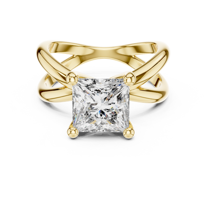 Princess Cut Lab Diamond Cross Shank Solitaire Ring