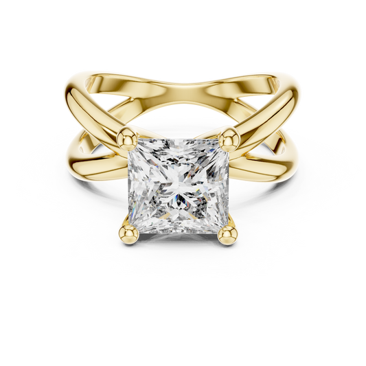 Princess Cut Lab Diamond Cross Shank Solitaire Ring