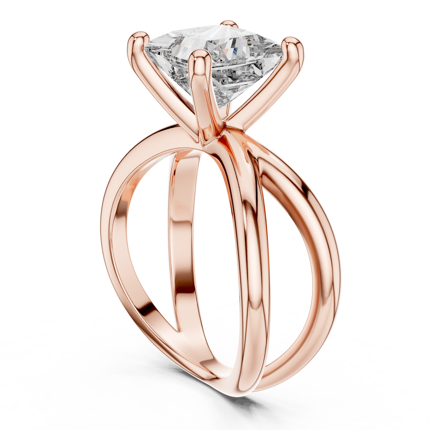 Princess Cut Lab Diamond Cross Shank Solitaire Ring