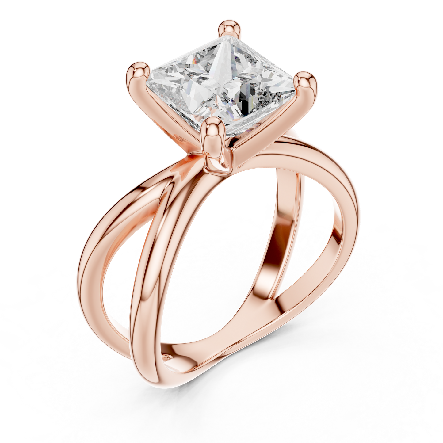 Princess Cut Lab Diamond Cross Shank Solitaire Ring