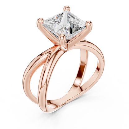 Princess Cut Lab Diamond Cross Shank Solitaire Ring