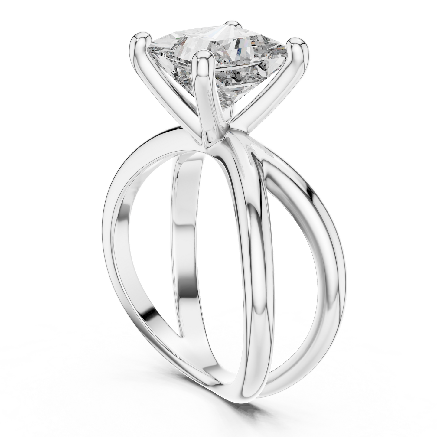 Princess Cut Lab Diamond Cross Shank Solitaire Ring