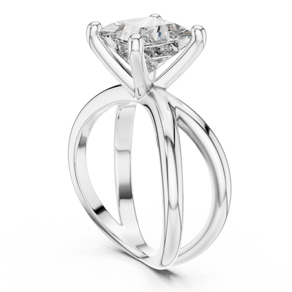 Princess Cut Lab Diamond Cross Shank Solitaire Ring