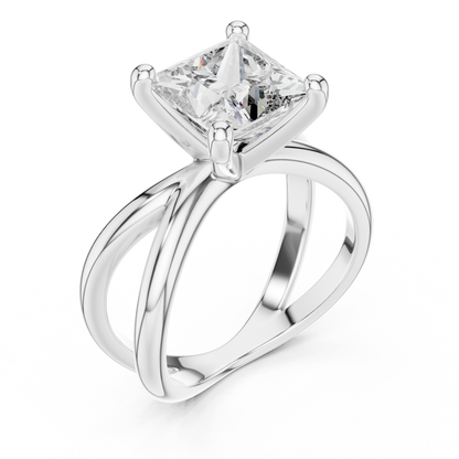 Princess Cut Lab Diamond Cross Shank Solitaire Ring