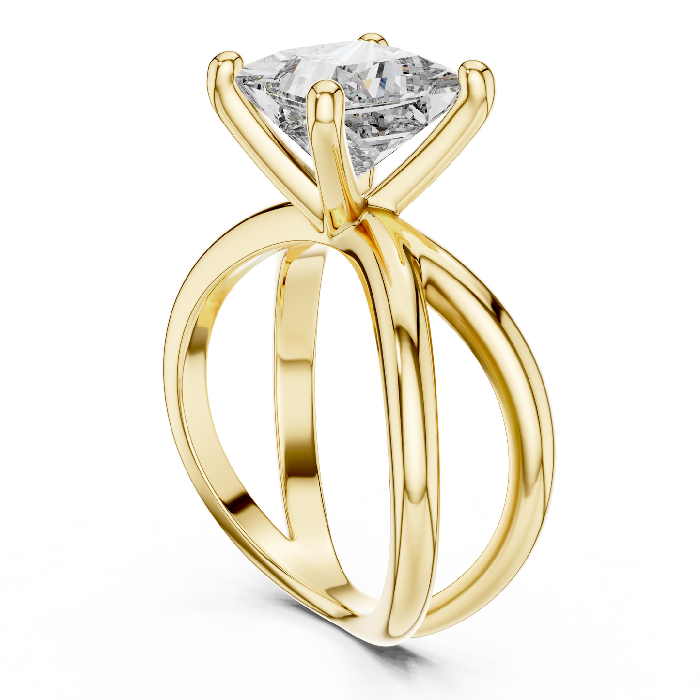 Princess Cut Lab Diamond Cross Shank Solitaire Ring