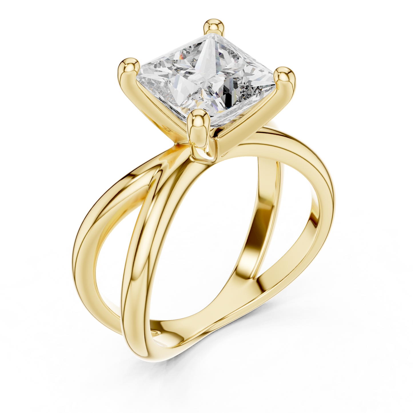 Princess Cut Lab Diamond Cross Shank Solitaire Ring