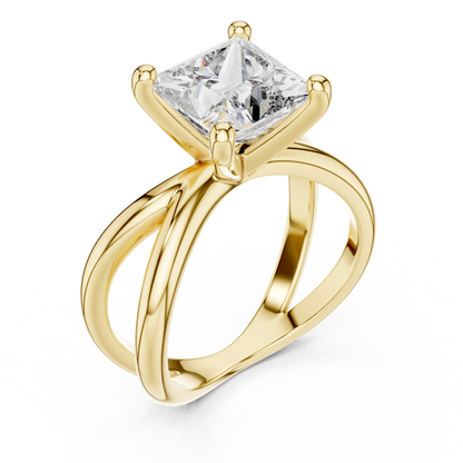 Princess Cut Lab Diamond Cross Shank Solitaire Ring