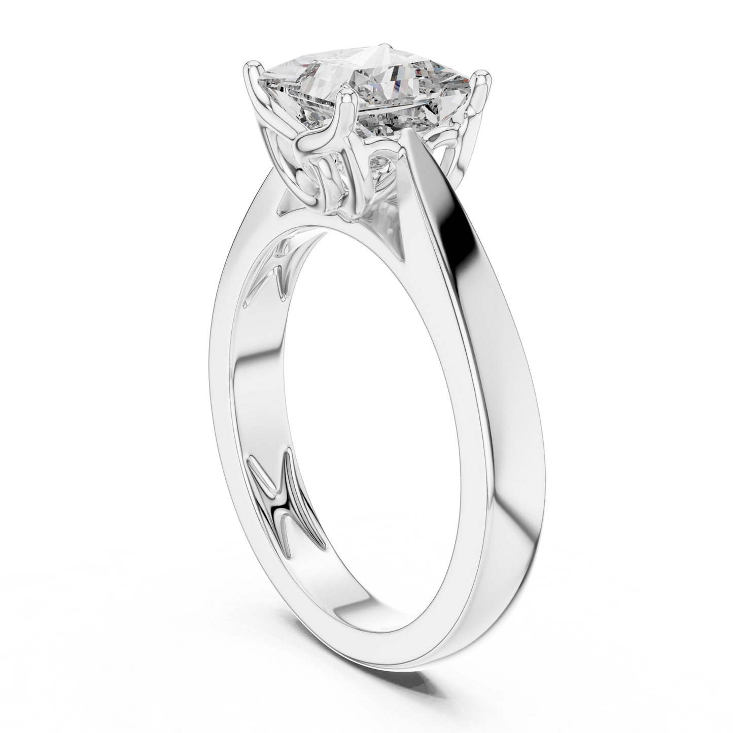 Princess Cut Lab Grown Diamond Wide Band Engagement Ring