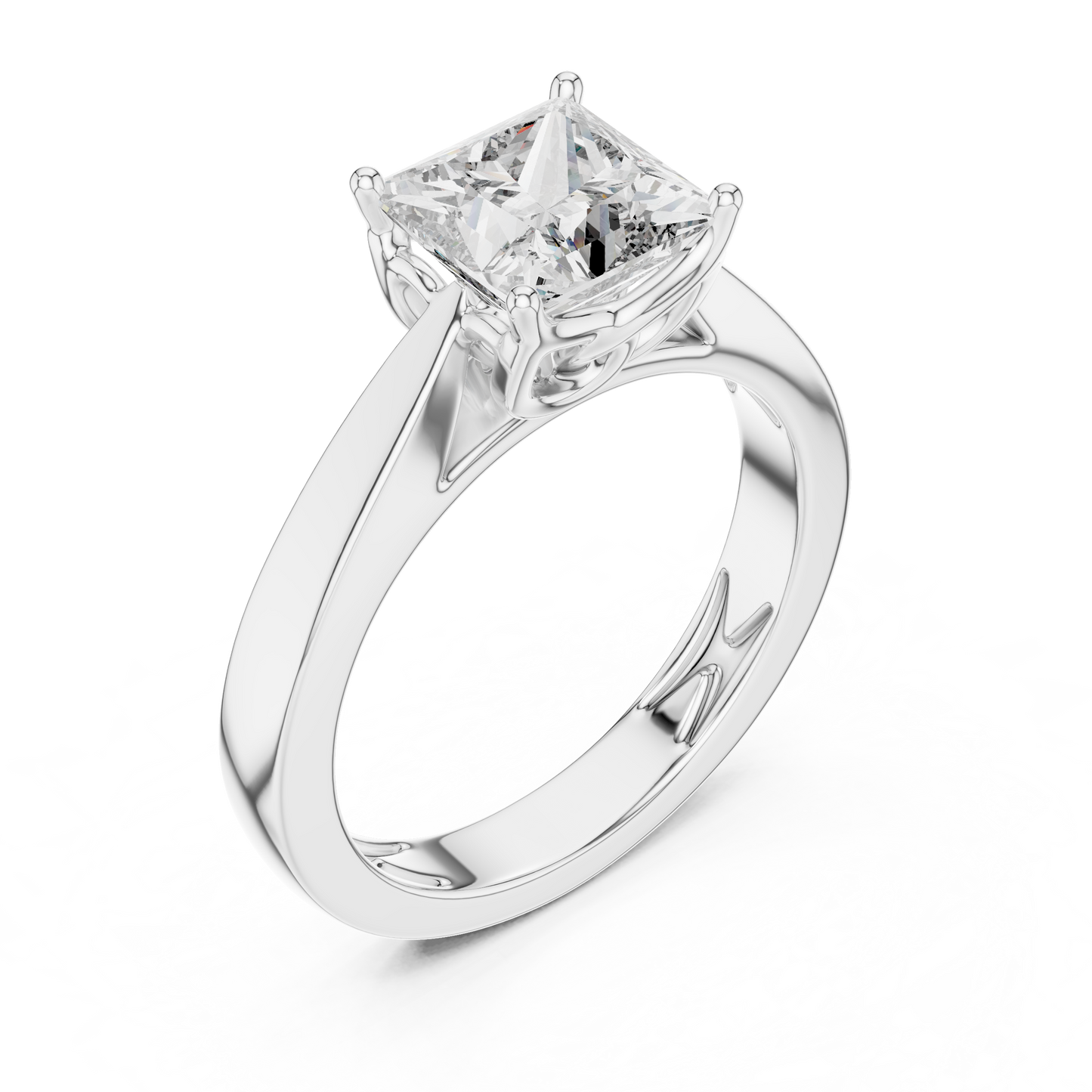 Princess Cut Lab Grown Diamond Wide Band Engagement Ring
