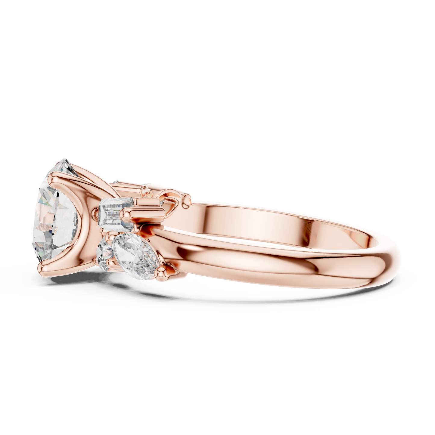 Round Lab Grown Diamond Multi Shape Cluster Engagement Ring