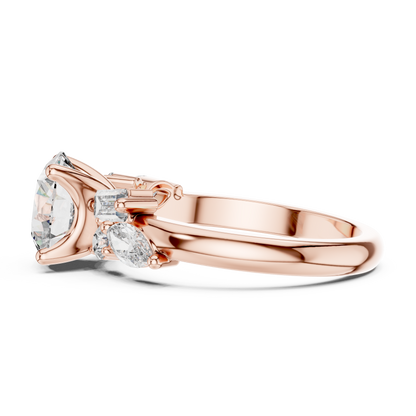 Round Lab Grown Diamond Multi Shape Cluster Engagement Ring
