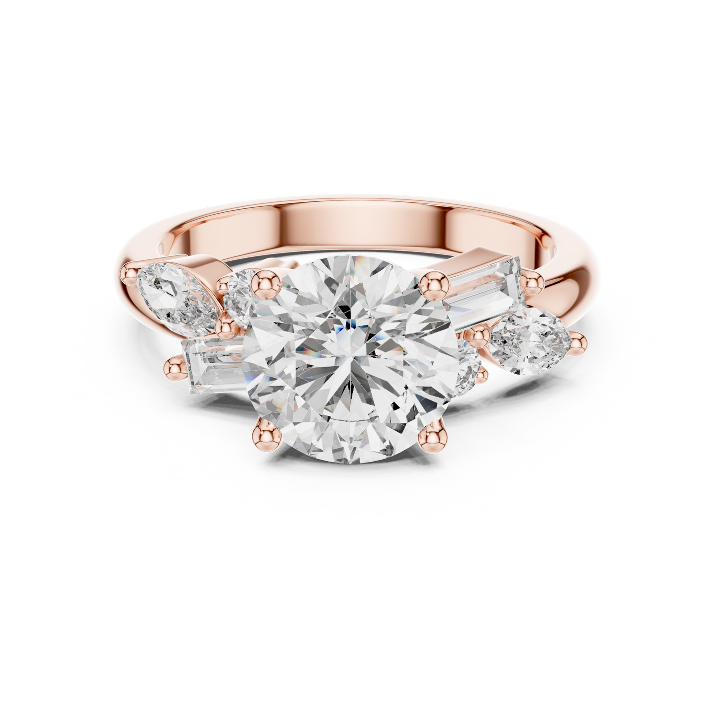 Round Lab Grown Diamond Multi Shape Cluster Engagement Ring