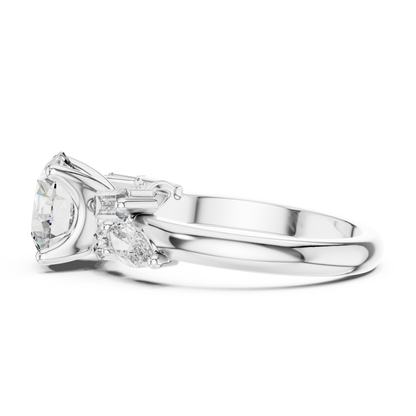 Round Lab Grown Diamond Multi Shape Cluster Engagement Ring